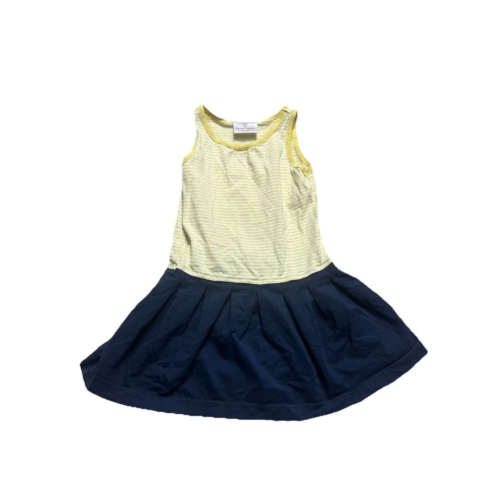Hanna Andersson Toddler Girls Dress Sleeveless Yellow Stripe Navy Size 3T 90‎